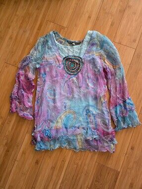 Indian Boho Paisley Beaded Top - S